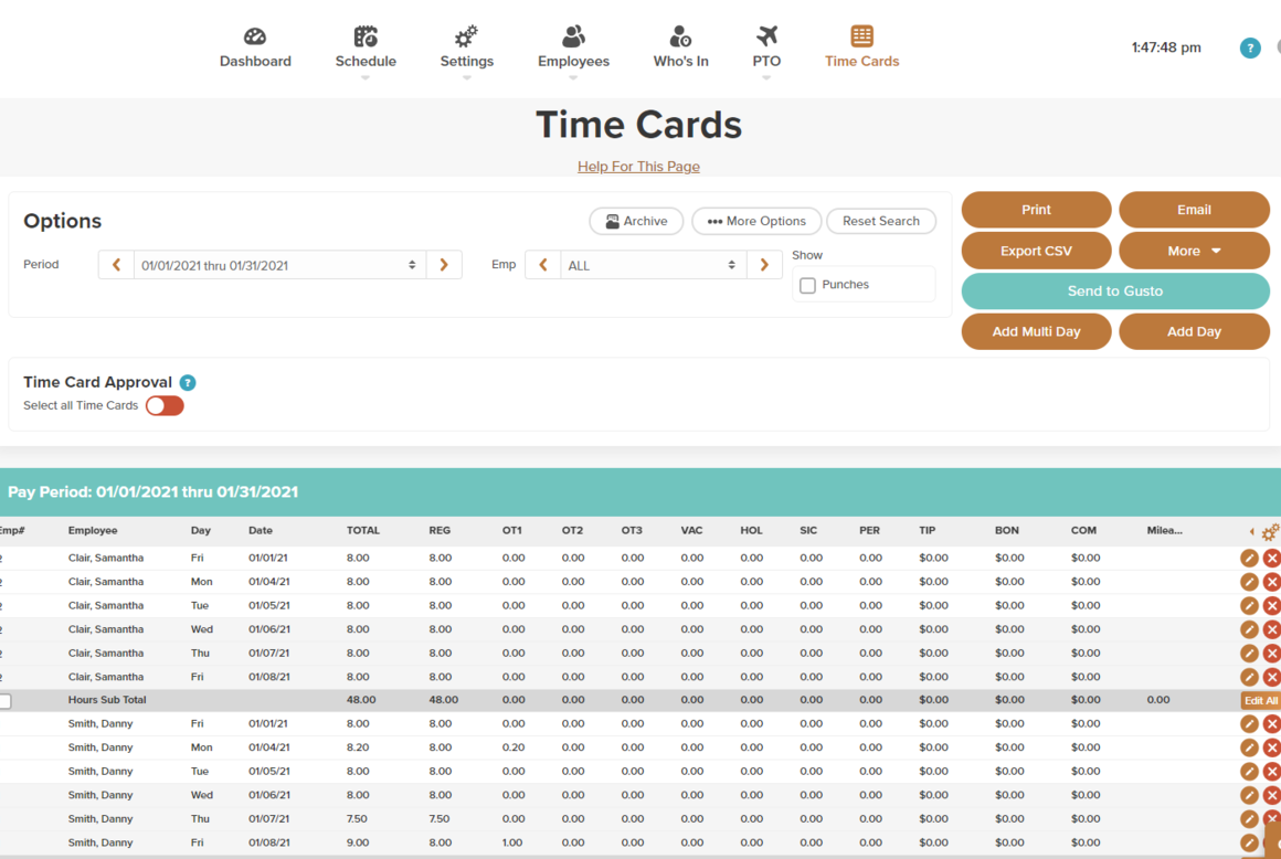 OnTheClock application
