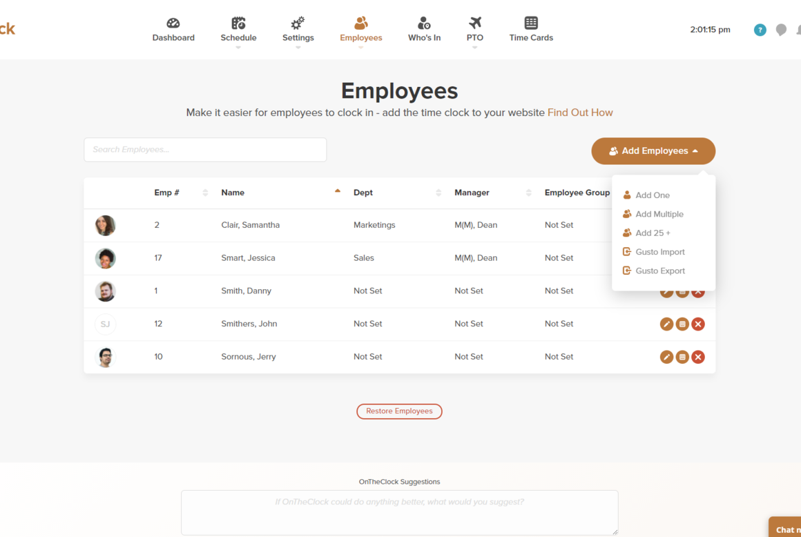 OnTheClock integration