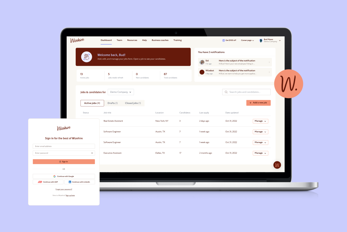 Main WizeHire Dashboard