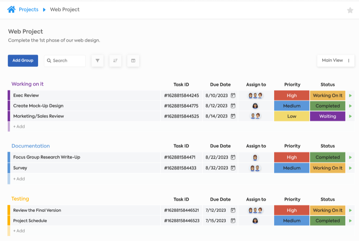 Project tasks