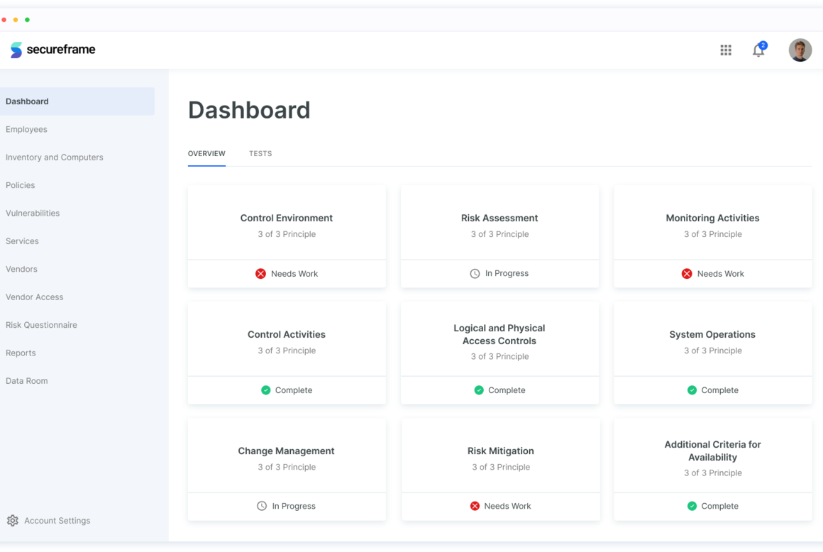 Secureframe Dashboard