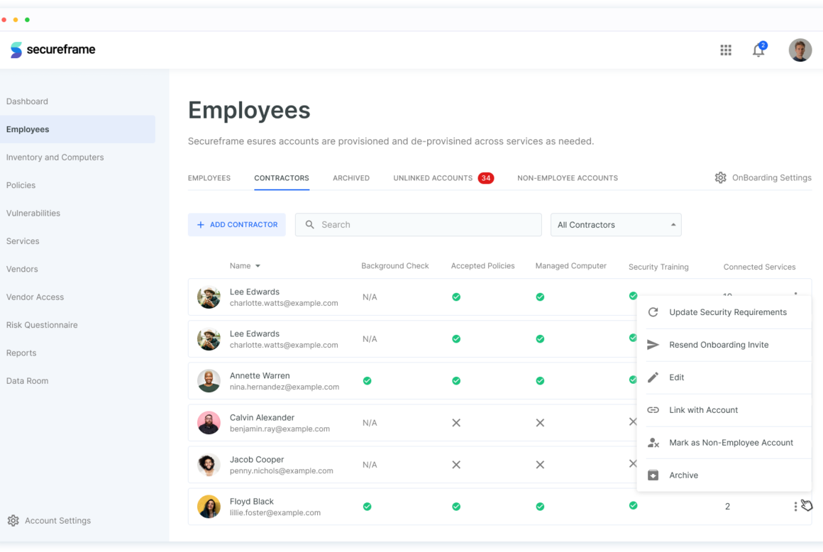 Employees List in Secureframe