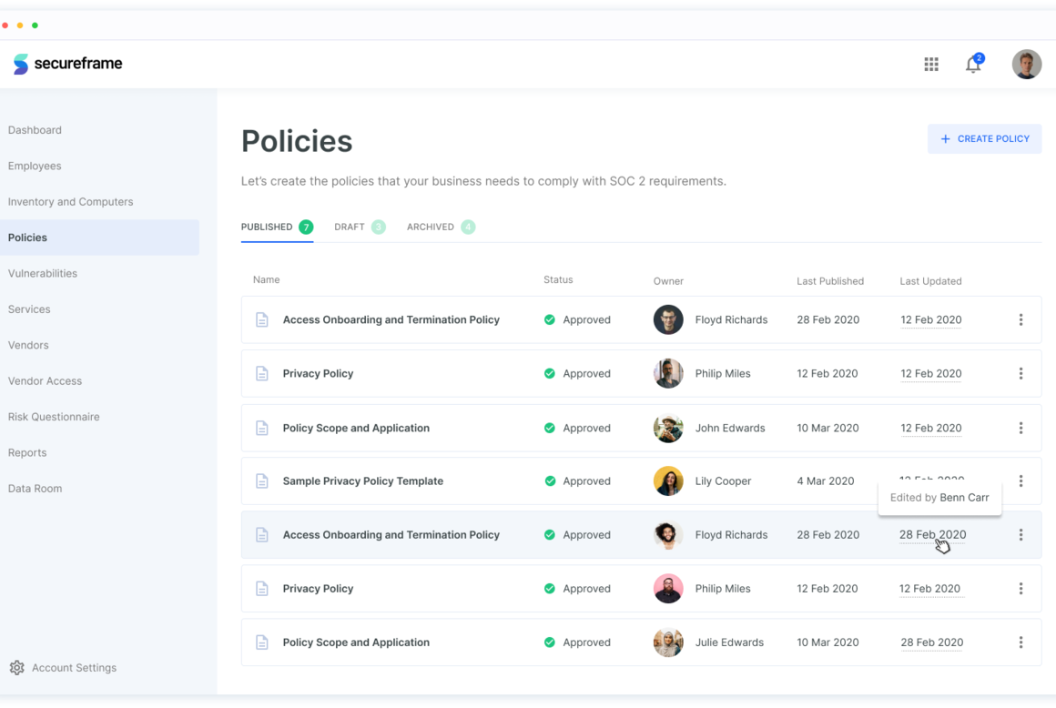 Policies in Secureframe