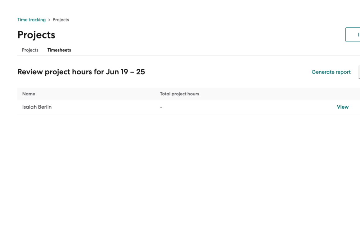 Review employee timesheets for a project and generate report.