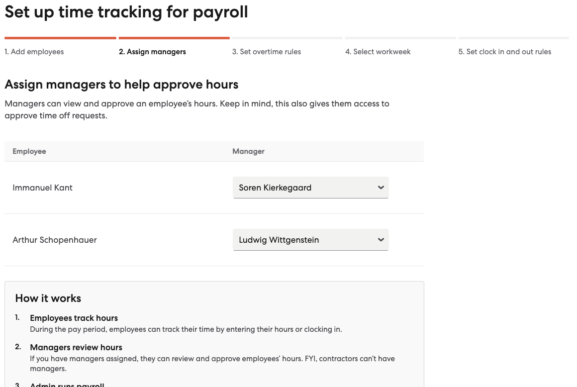 Second step in Time Tracking flow