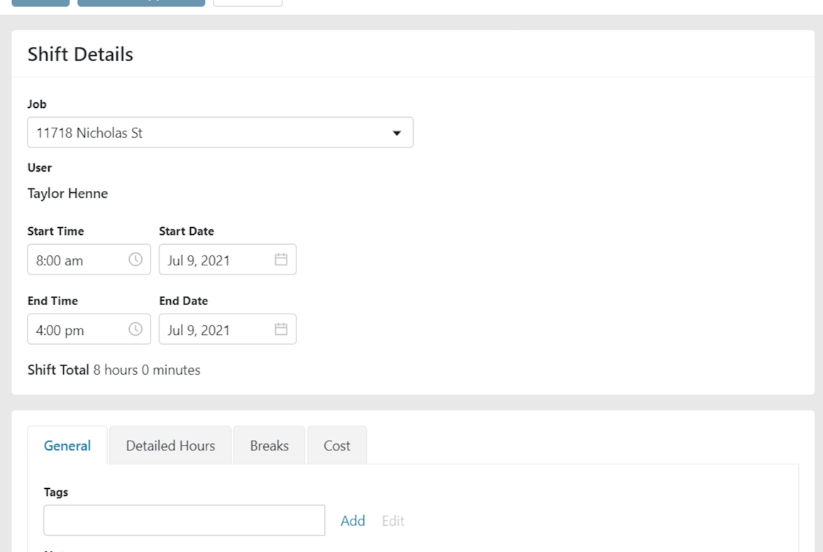 Shift Details - Pending Approval