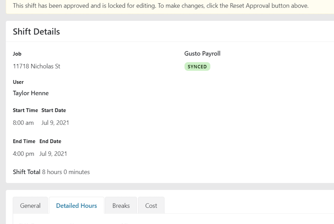 Shift Details - Approved