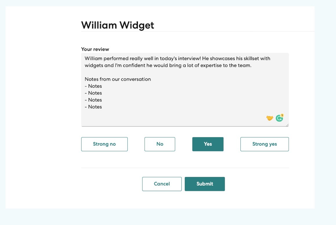 Hiring team members complete interview scorecards