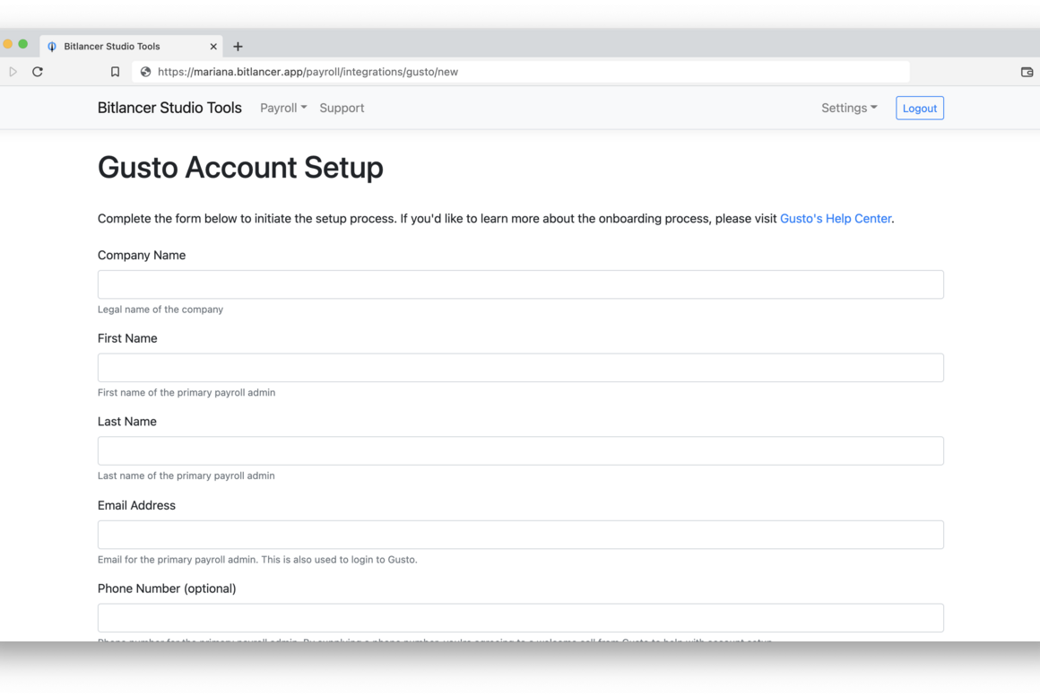 Provisioning a Gusto account