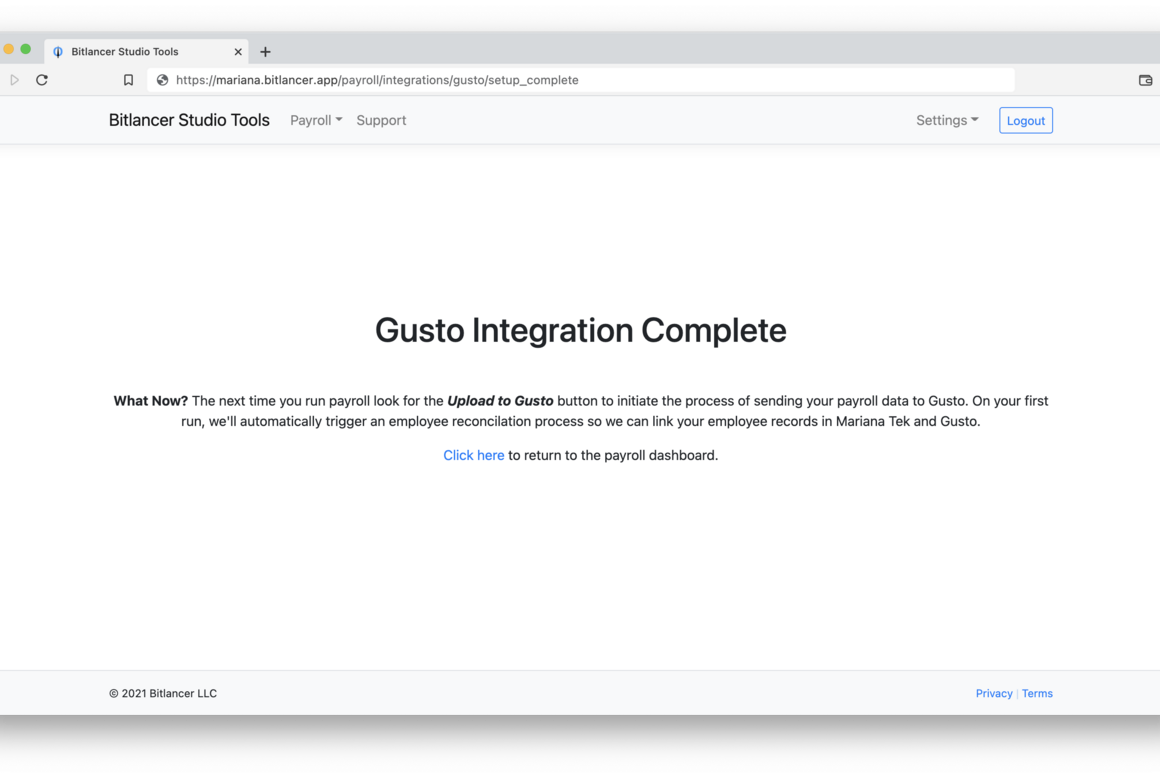 Integration setup complete