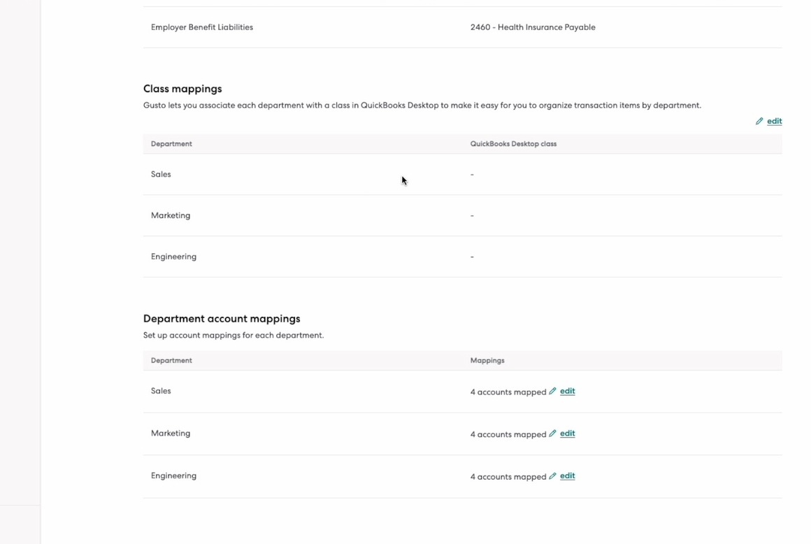 Mapping by Department and Class in QuickBooks Desktop