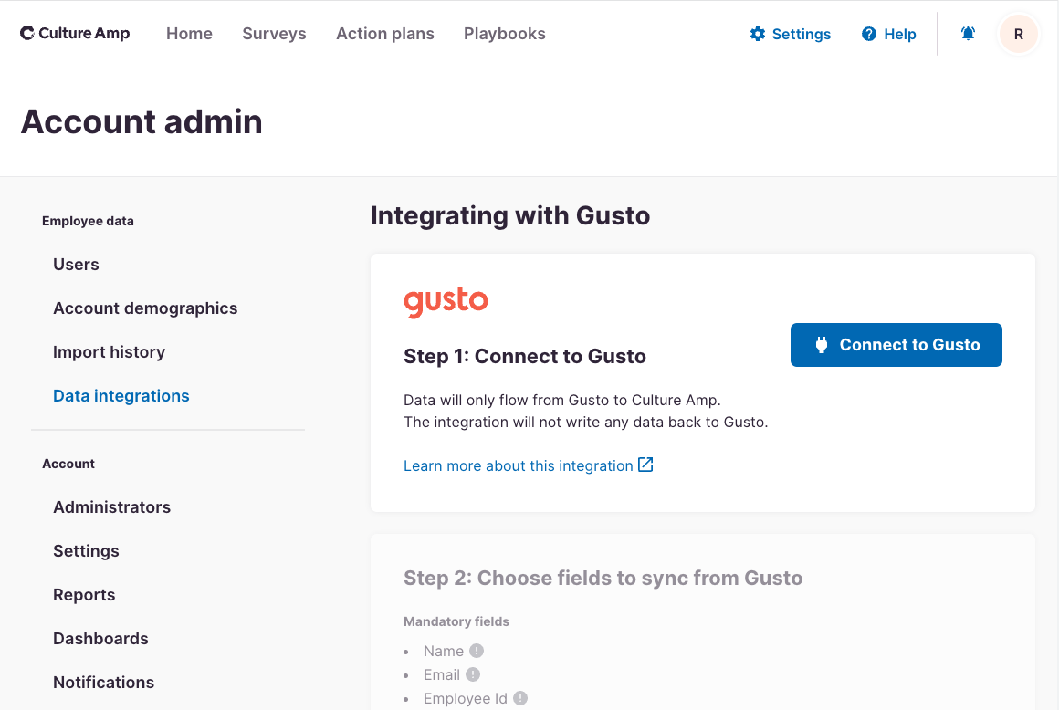 Connecting to Gusto from Culture Amp