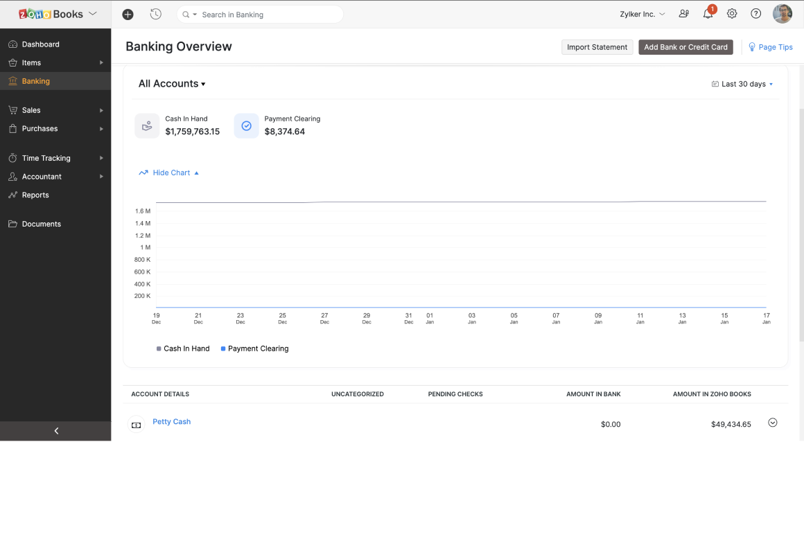 Banking - Know the whereabouts of your money and stay on top of your account activities with Zoho Books