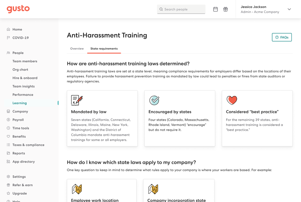 Learning - State requirements page