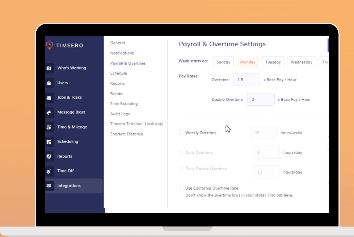 Payroll & overtime settings
