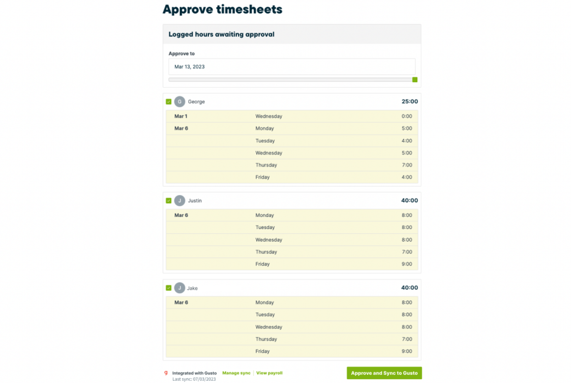 Approving timesheets