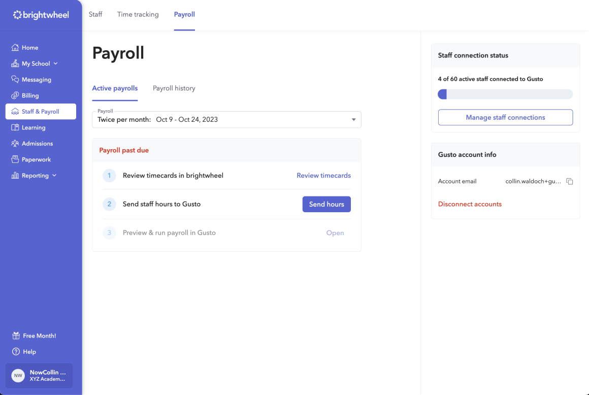 Payroll screen