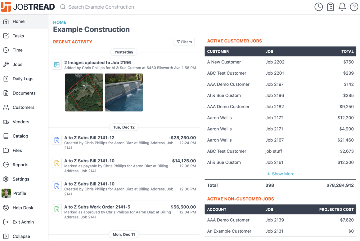 JobTread dashboard