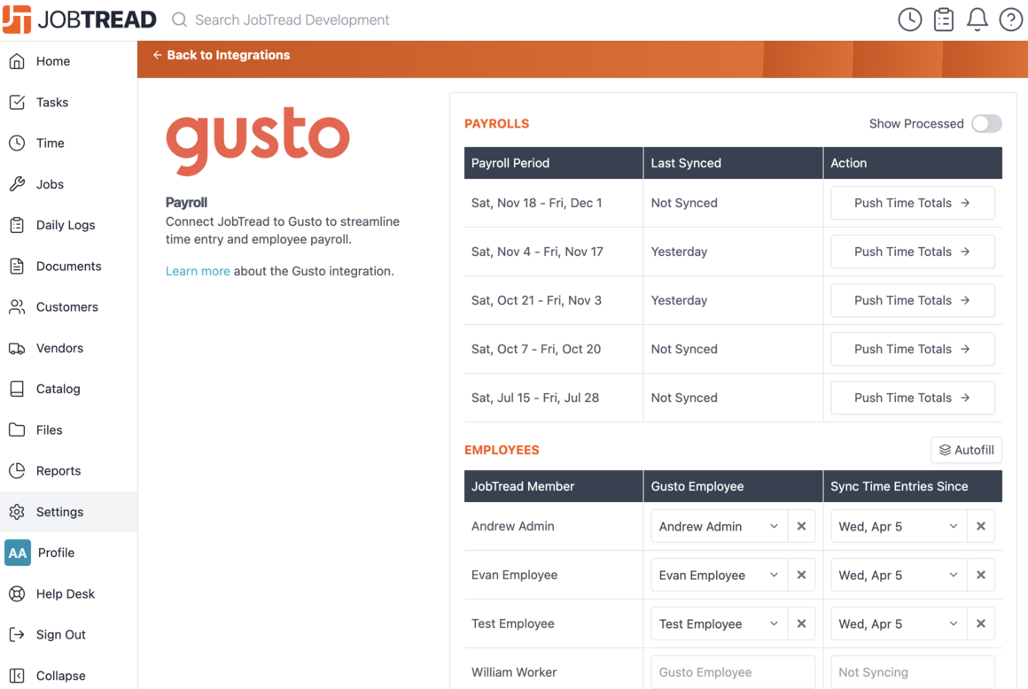 sync payrolls and employees