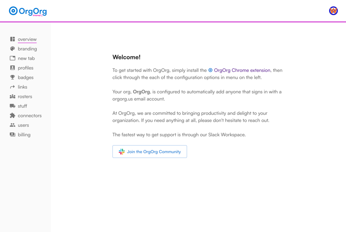 OrgOrg admin homepage