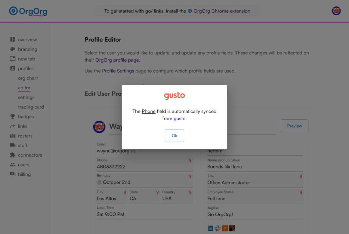 OrgOrg attempt to edit synced fields blocked