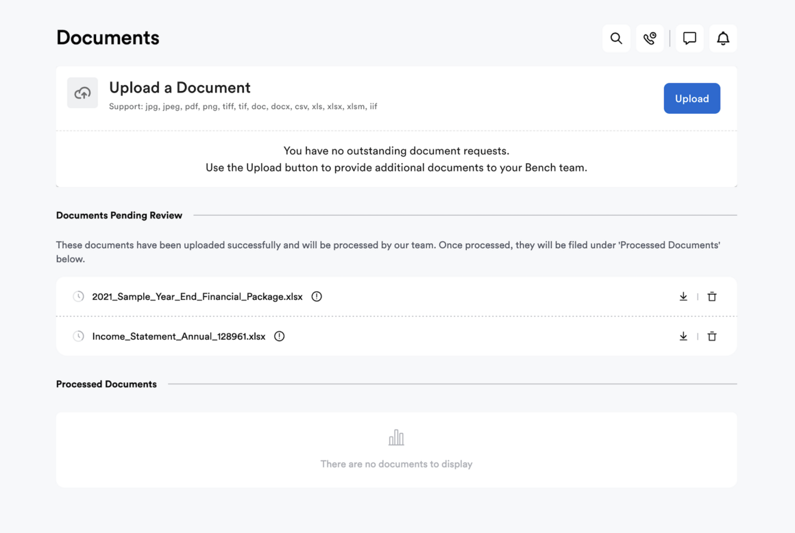 Bench Documents view