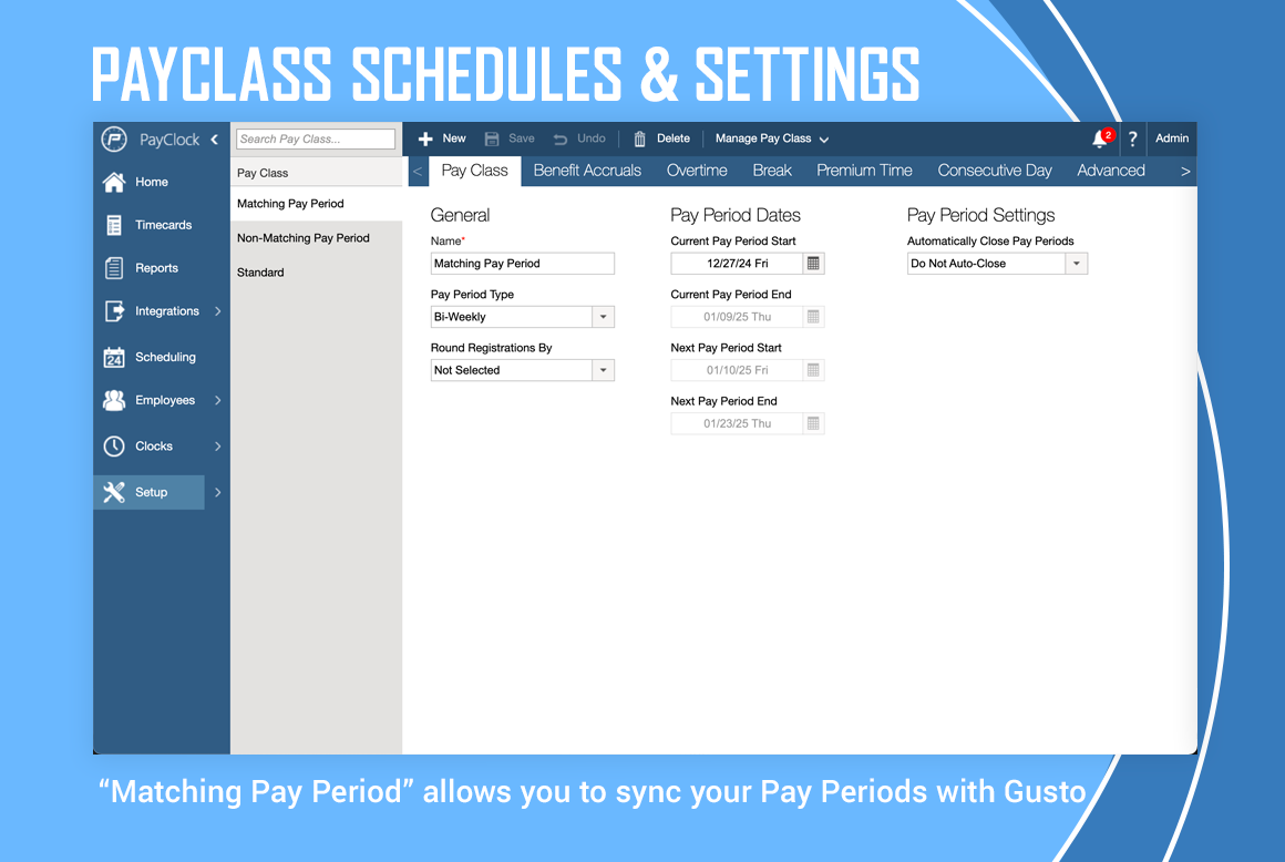 pay schedule and additional configuration settings