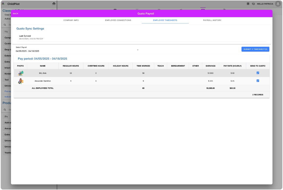 Employee timesheets