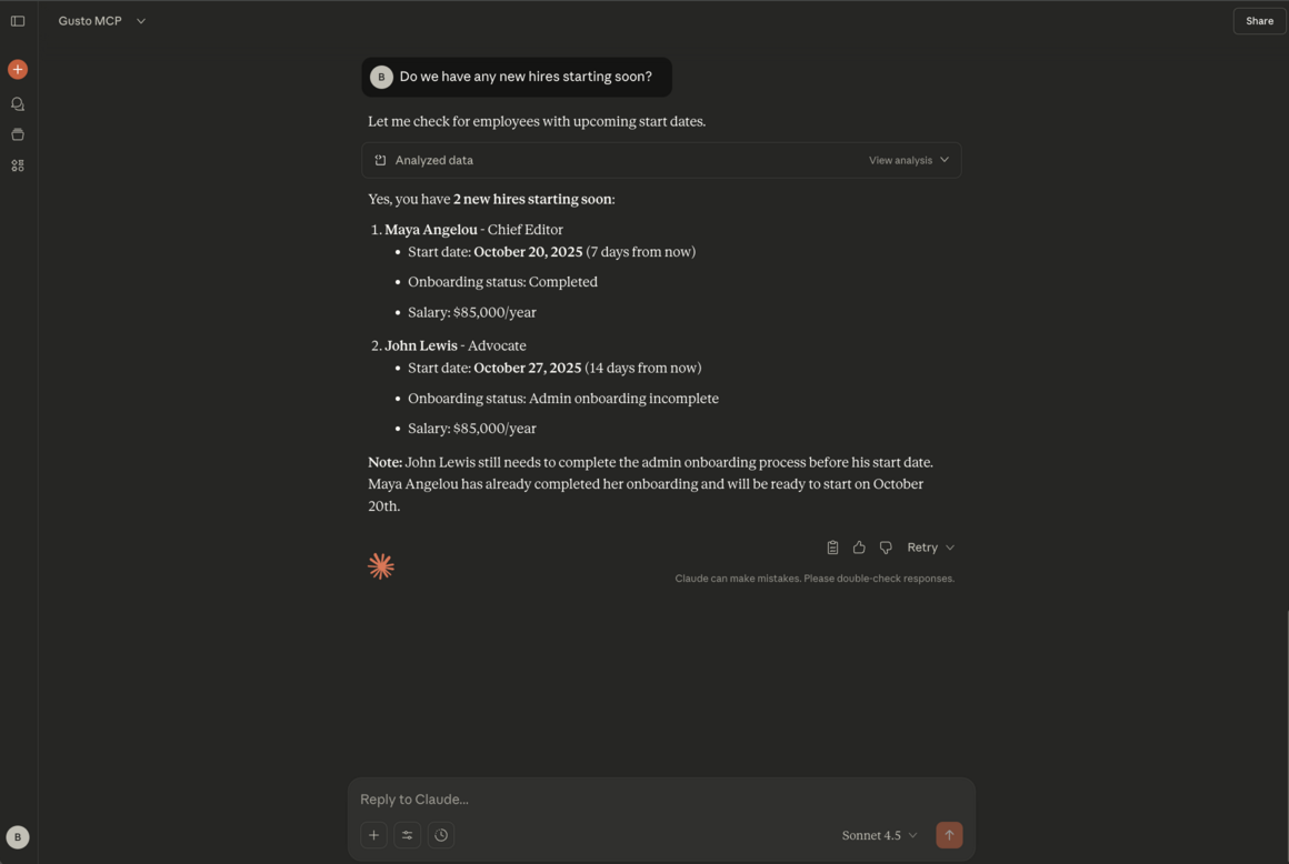 New hire inquiry