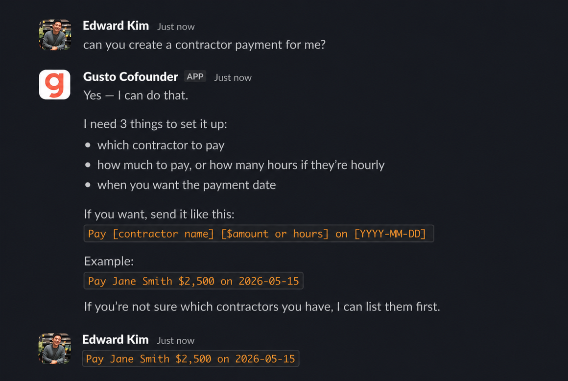 Paying a contractor through Slack