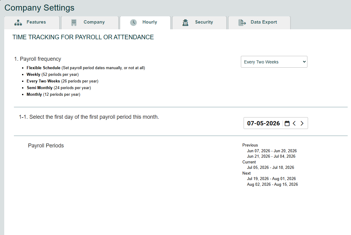 pay period settings
